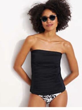 Lands' End Bandeau Tankini Swimsuit Top Black 14 NWT